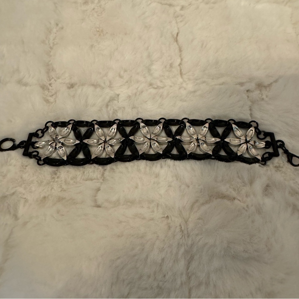 Black & Silver Rhinestone Bracelet Lobster Claw Clasp 7” Length Vintage Stars - Picture 3 of 14